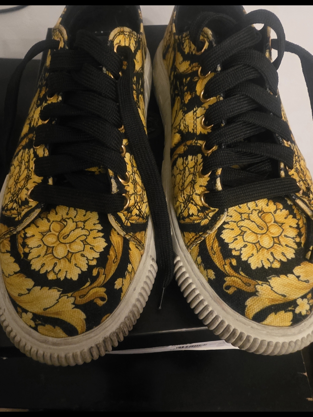Versace Black and Yellow Floral Low-Top Sneakers